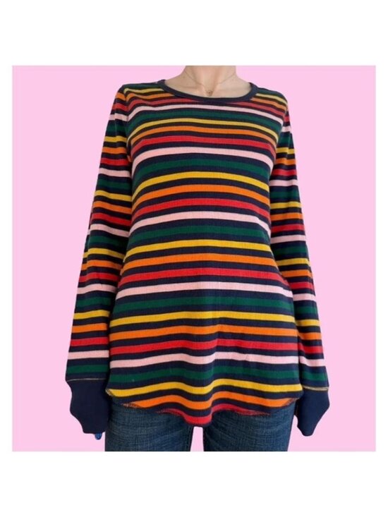Old Navy Sweaters - Old Navy Womens Long Sleeve Striped Ribbed Crewneck Top Multicolor Size 2X